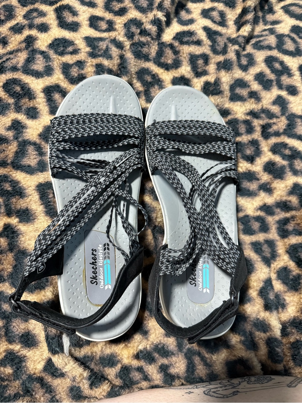 Skechers Women’s Black and Gray Strappy Comfort Sandals